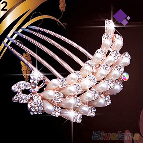 &lt; Naiveblues &gt; Pernikahan Pengantin Berlian Imitasi Mutiara Imitasi Jepit Rambut Bunga Hair Clip Comb