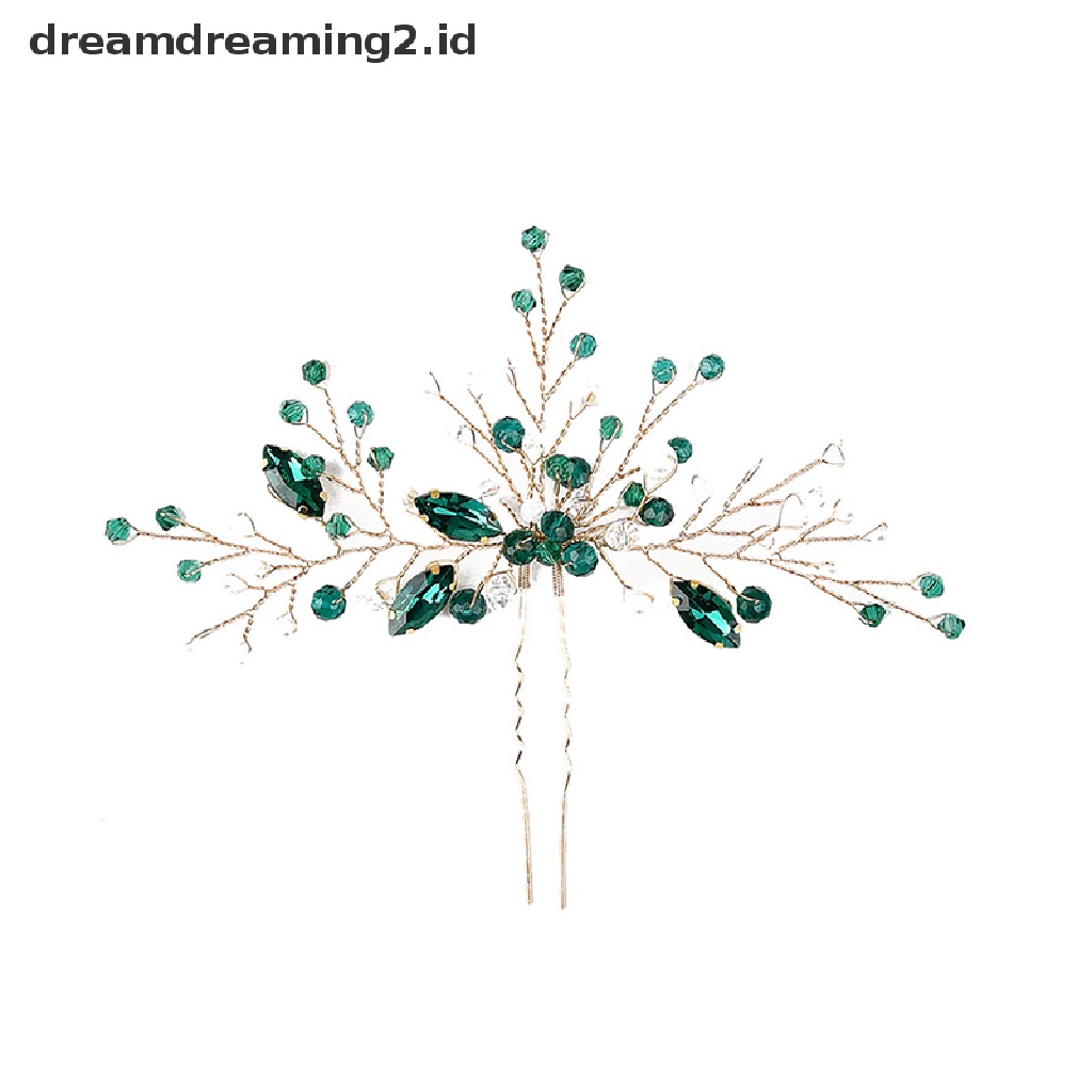 (dream) Fashion Menawan Berlian Imitasi Hijau Sisir Rambut Untuk Wanita Tiara Aksesoris Rambut Bridal Pesta Pernikahan Hiasan Kepala Headwear Hair Clip//