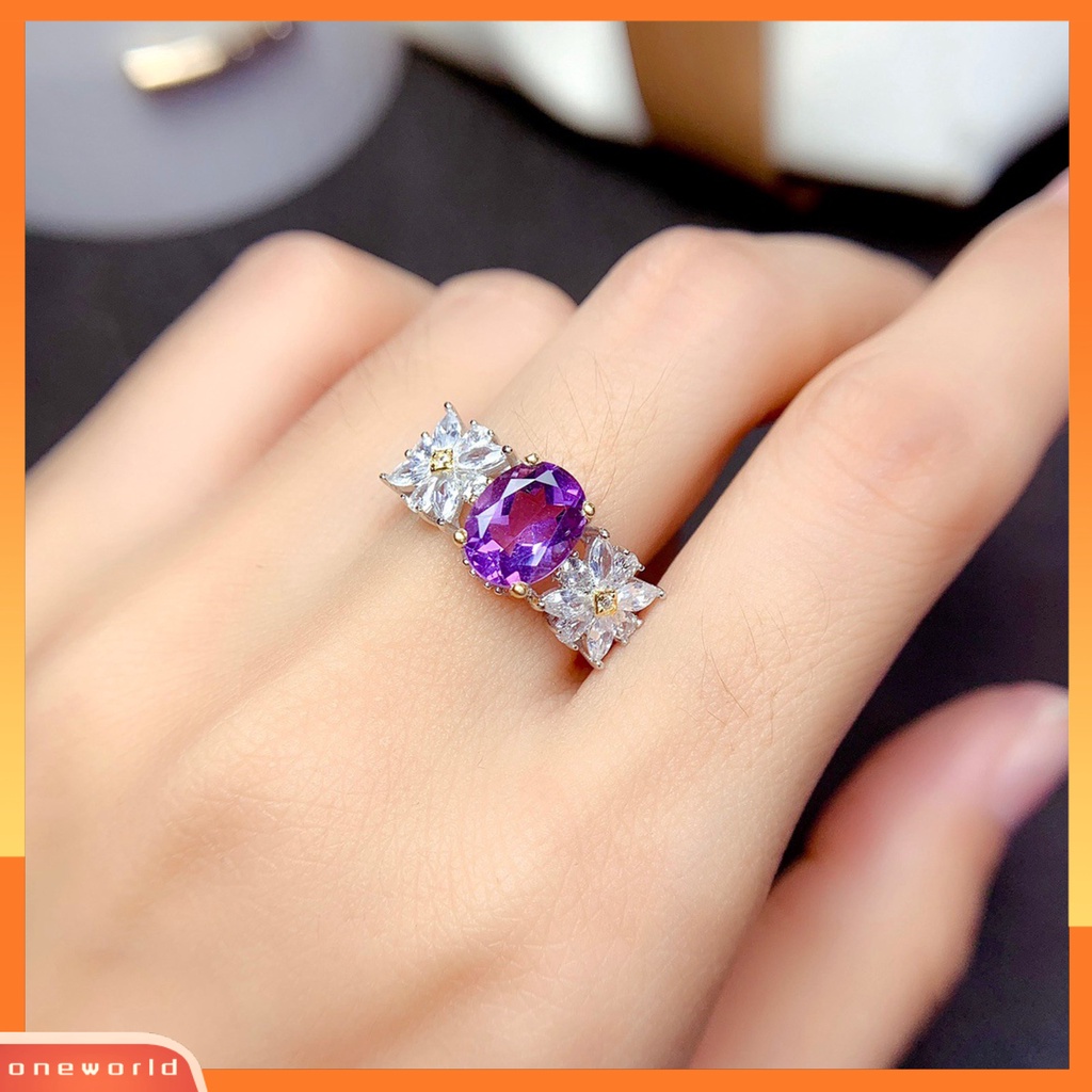 [EONE] Indah Wanita Cincin Dengan Bukaan Adjustable Kristal Imitasi Amethyst Jari Band Nikmat Pesta