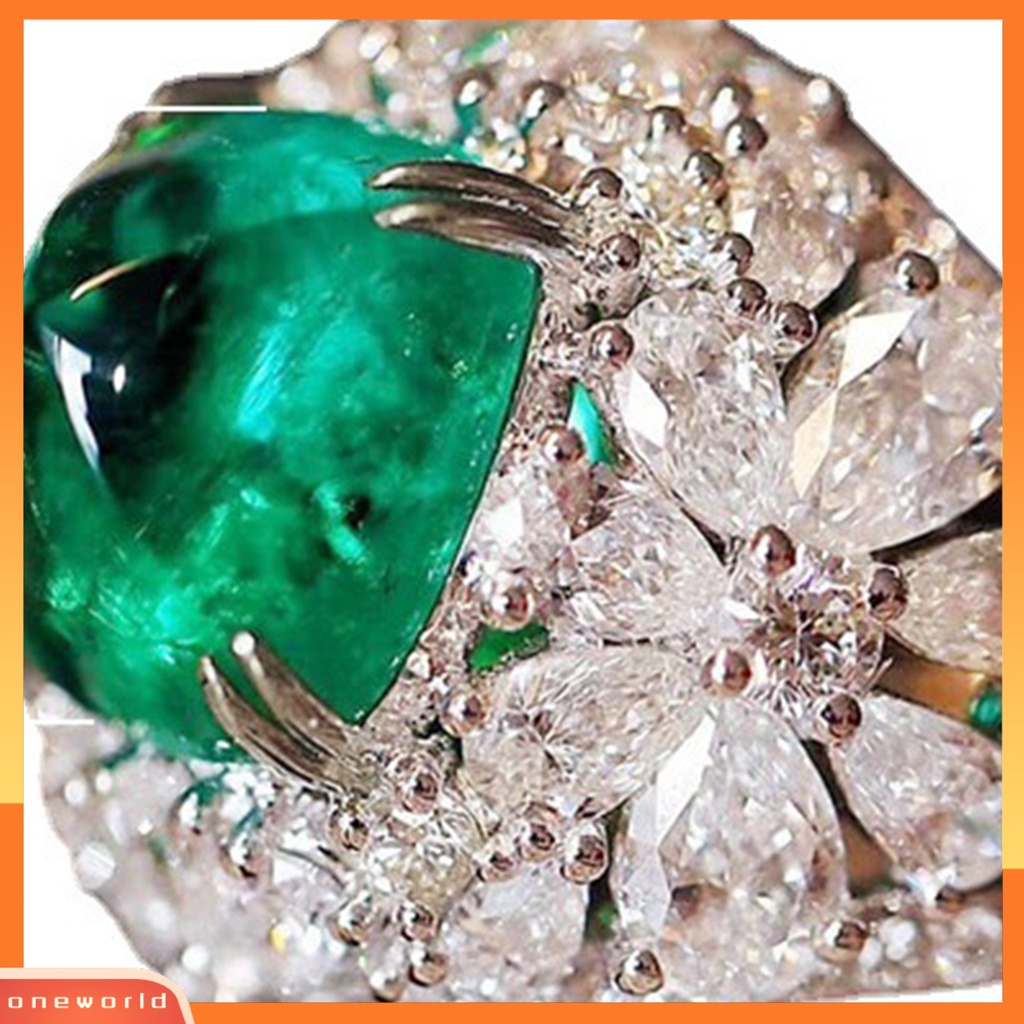 [EONE] Cincin Wanita Retro Hias Berlian Imitasi Persegi Hijau Jari Ring Untuk Anniversary