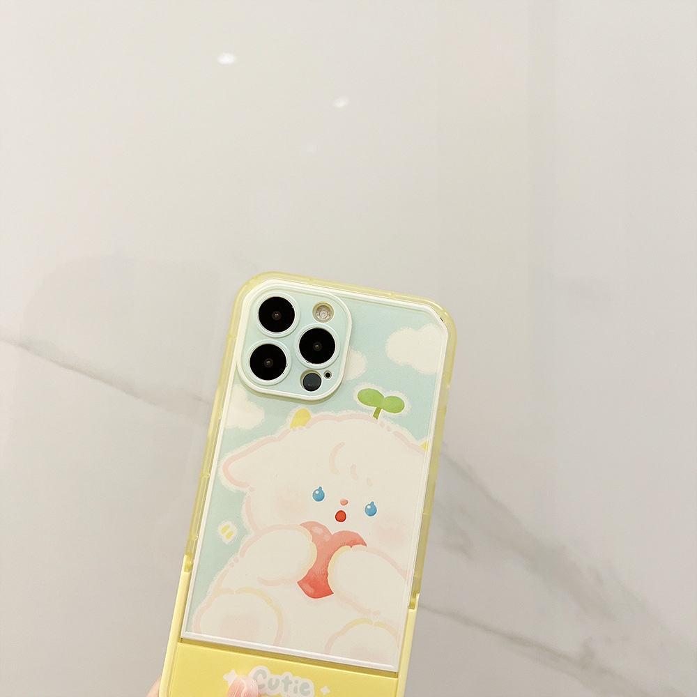 IPHONE Kartun Lucu Domba Kecil Dengan Cinta Hati Tak Terlihat Lipat Kuning Casing Ponsel Cover Untuk Iphone7 8 PLUS X XR XS 11 12 13 14 PRO MAX SE 2020