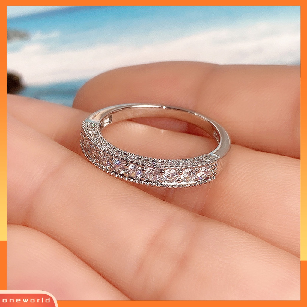 [EONE] Unisex Cincin Bulat Cubic Zirconia Perhiasan Bersinar Terang Kilau Jari Cincin Hadiah Hari Kasih Sayang