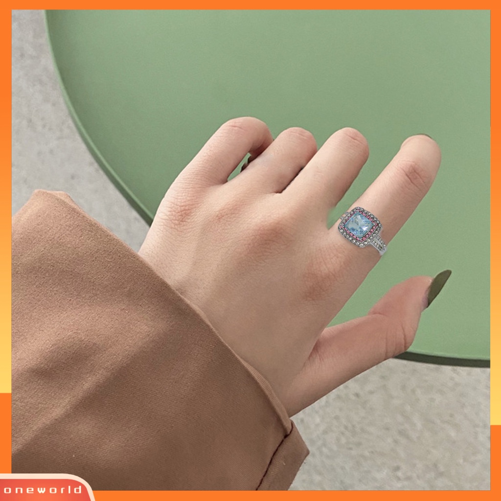 [EONE] Wanita Cincin Persegi Cubic Zirconia Perhiasan Berlian Imitasi Bersinar Cincin Jari Untuk Pernikahan