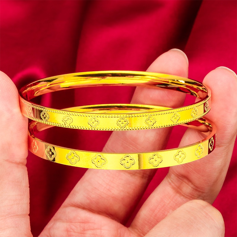 Goldkingdom Perhiasan Fashion 24K Bangkok Aksesoris Ready Stock Gelang CNC Tertutup Gelang Wanita Terbaru Minimalis Mewah