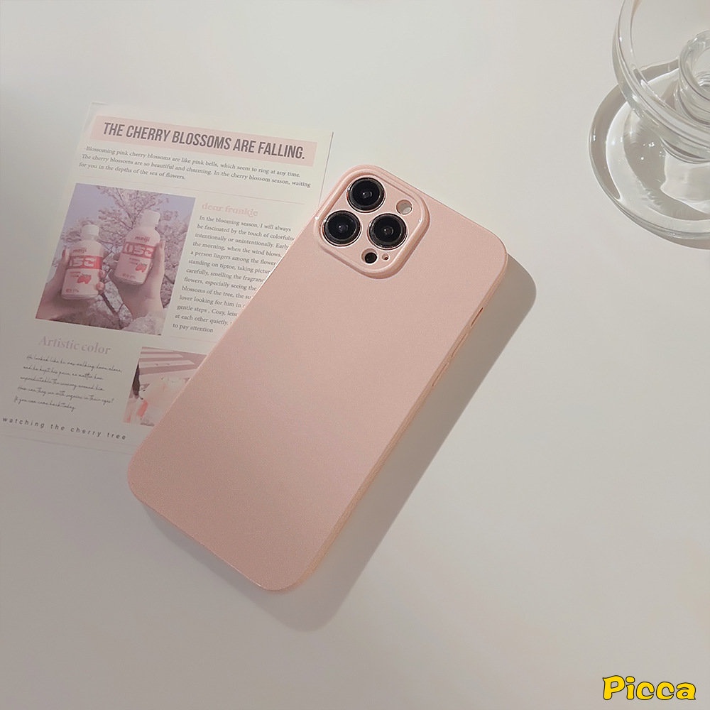 IPHONE Luxury Shockproof Macaron Candy Color Glossy Phone Case Kompatibel Untuk Iphone11 7Plus XR 14 13 12 11 Pro Max 8Plus X XS Max Simple Warna Solid Penutup Pelindung Lensa Kamera