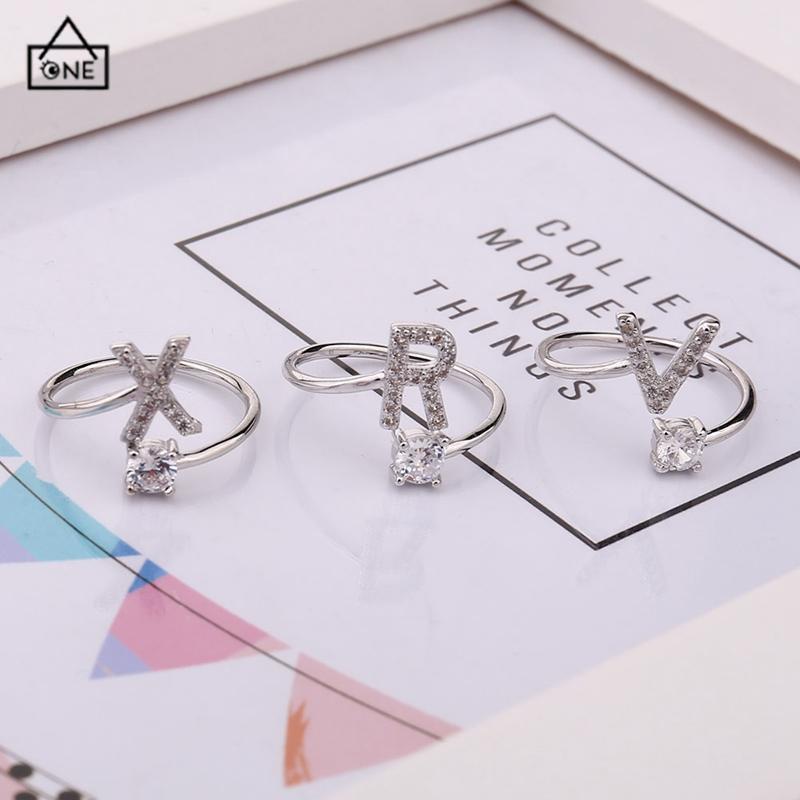 COD❤️Cincin Model Terbuka Desain 26 Huruf Bahan Alloy Aksen Berlian Imitasi Untuk Wanita-A.one