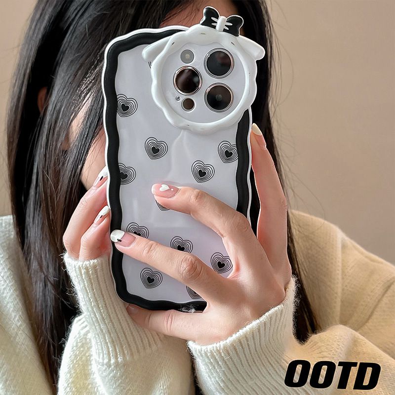 【Lamb Style】Black Love Soft TPU Case HP iP iPhone 11 12 13 14 Pro Max 7 8 + Plus SE 2020 X XS XR Max Girl Woman FTD Casing Apple