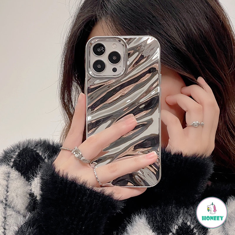 IPHONE Casing Ponsel Motif Sutra Silver Mewah Kompatibel Untuk Iphone14 13 11 12 Pro Max XR Shockproof Soft Back Cover