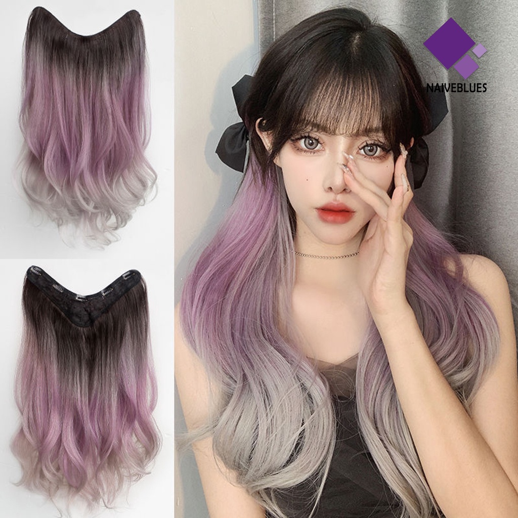 &lt; Naiveblues &gt; Potongan Wig Keriting Lembut Berbulu Alami Desain Pas Sempurna One-piece Berwarna Gradasi Panjang