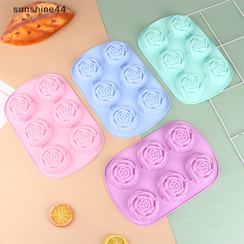 Sunshine 1Pc 6-Rose Flower Silicone Cake Ice Cream Cetakan Coklat Sabun Cetakan Silikon ID