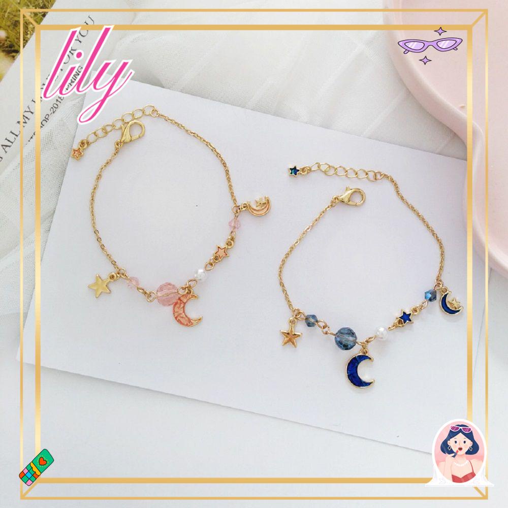 Lily 1pc Mutiara Gelang Akrilik Fashion Perhiasan Kreatif Warna Perak Gelang Tangan Bangle Bintang Bulan Liontin