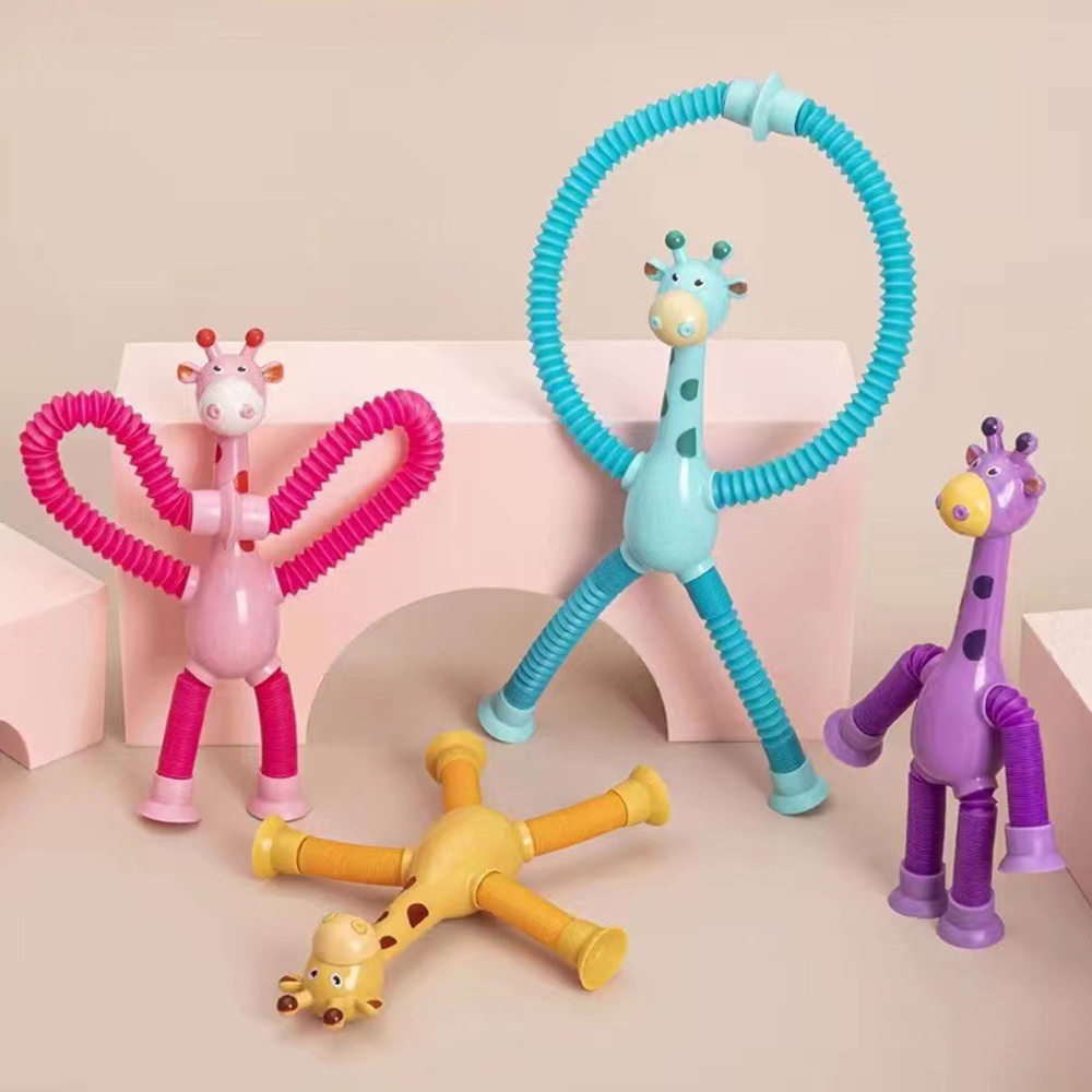 Mainan Puzzle Anak Tabung Teleskopik Kreatif Luminous Giraffe Robot Stretch Sucker Kartun Gadis Dan Anak Laki-Laki Mainan Kompresi