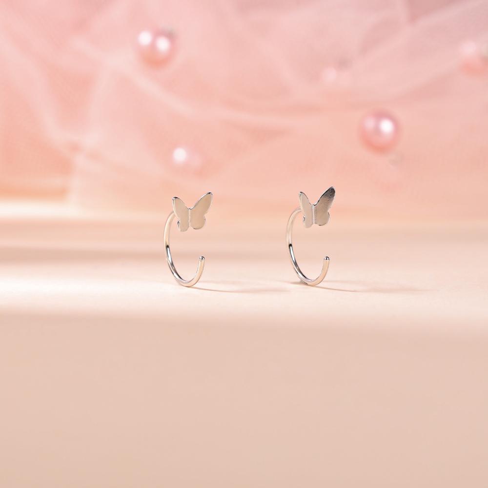 1pc Kupu-Kupu925 Sterling Silver Anting Bentuk C Bunga Hoop Earring Heart Moon Anting Bulat Tulang Rawan Telinga Tindik