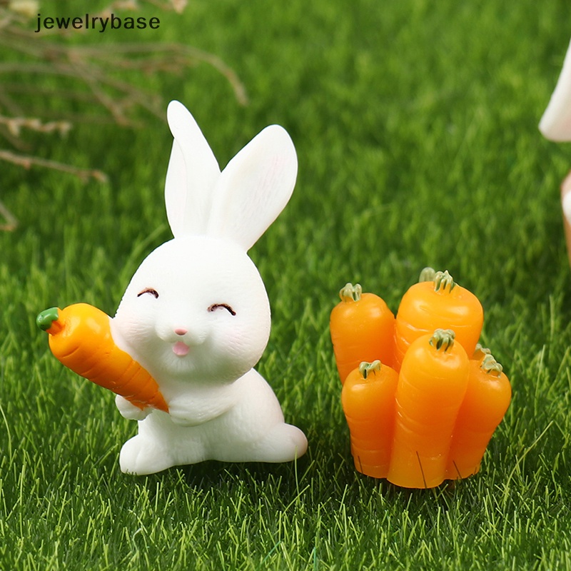 [jewelrybase] 6pcs Easter Rabbit Carrot Miniatur Dekorasi Taman Mini Bunny Paskah Dekorasi Kue Butik