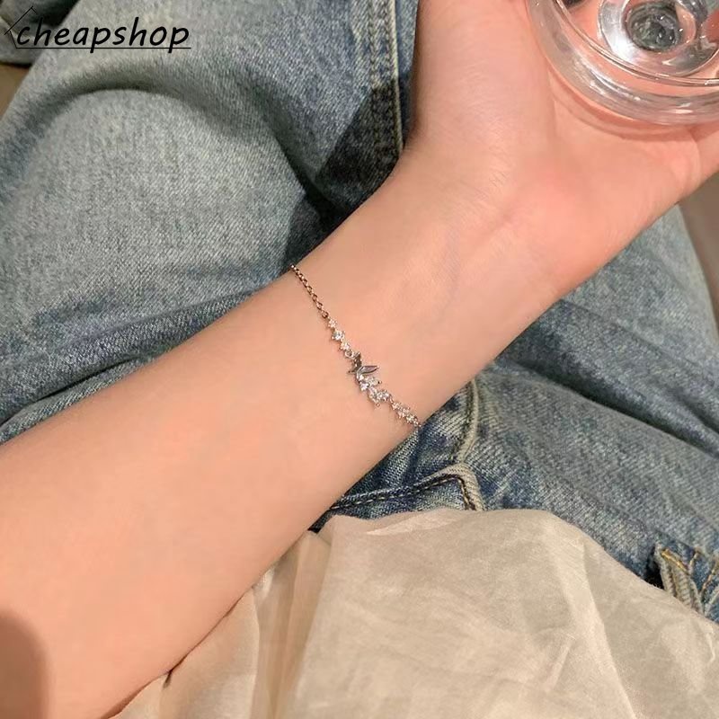 Ifyou Gelang Kupu-Kupu silver Kristal Gelang aesthetic Untuk Perhiasan Aksesoris Wanita