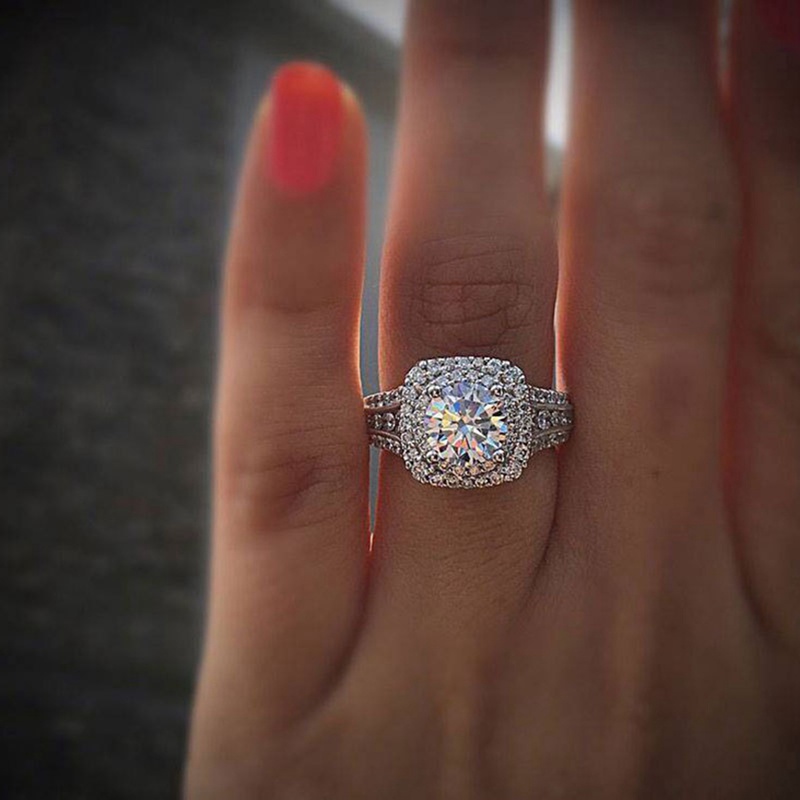 Cincin Kawin Wanita Mewah Trendi Warna Perak Eternity Engagement Lamaran Rings Untuk Hadiah Anniversary Kekasih Perhiasan Panas