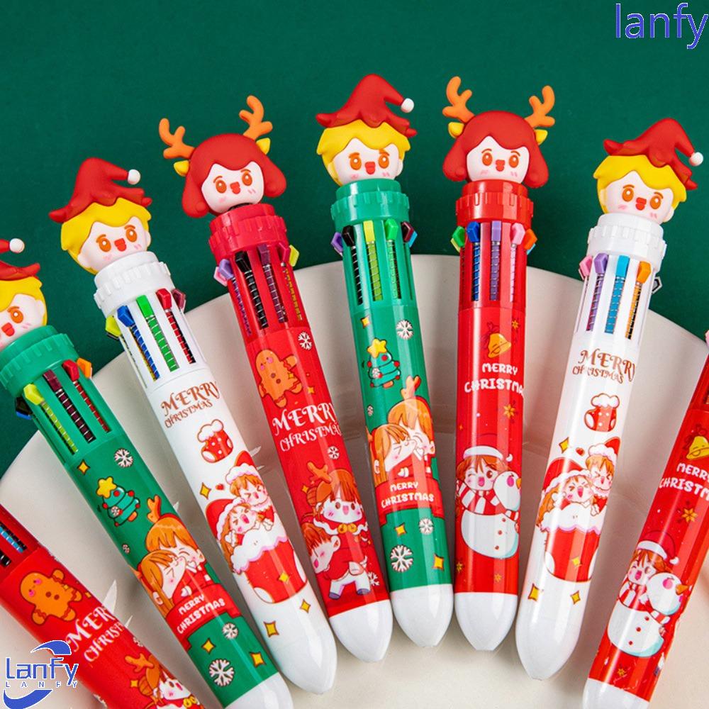 Lanfy Pena Ballpoint Tema Natal Warna-Warni Unisex Xmas Gel Pen Ditarik Santa Claus Kawaii Kartun Press Alat Tulis Sekolah