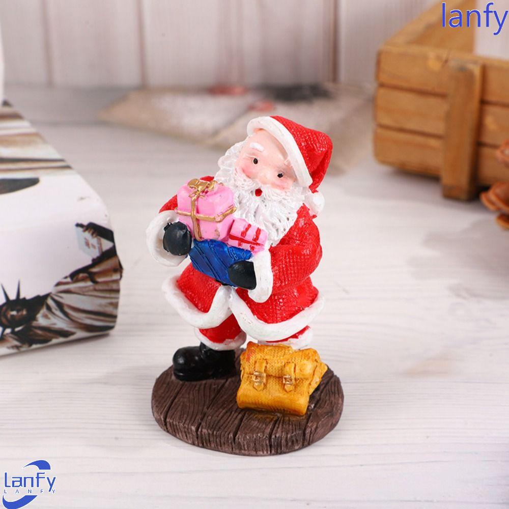 Lanfy Resin Santa Claus Ornamen Hadiah Ulang Tahun Mini Kartun Dekorasi Kantor Untuk Bonsai Decor Model Mainan Taman Miniatur Mobil Hiasan Kue Hiasan Desktop