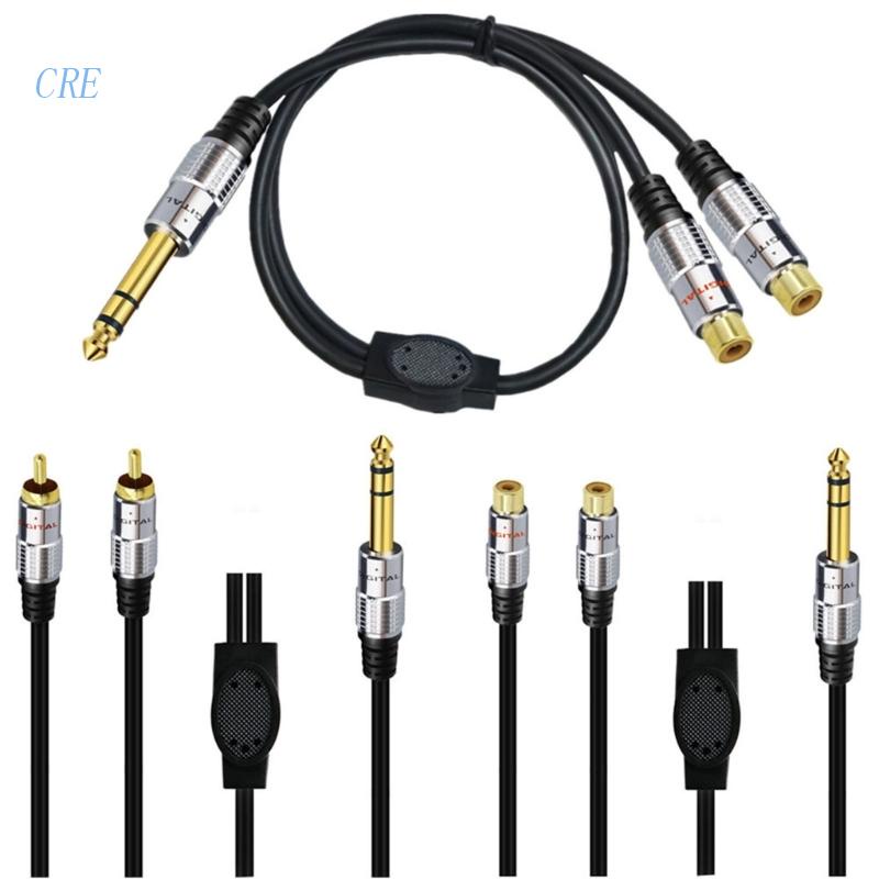 Cre Heavy Duty 6.35mm Male to 2RCA Female/Male Kabel Ekstensi Stereo Untuk Amplifier, Alat Rekam, Speaker