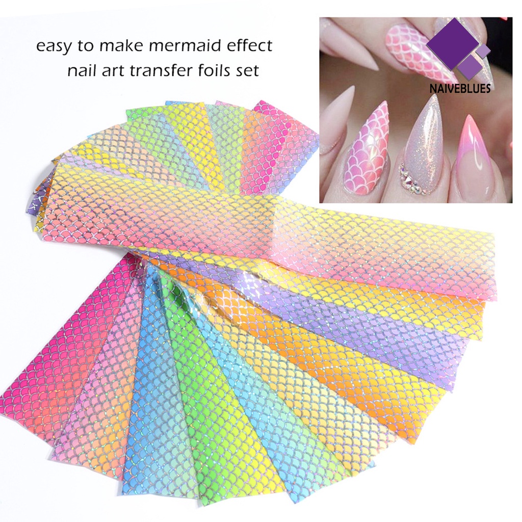 [naiveblues] 10pcs/set Nail Mermaid Decals Squama Style Transfer Sisik Ikan Foil Warna-Warni DIY Untuk