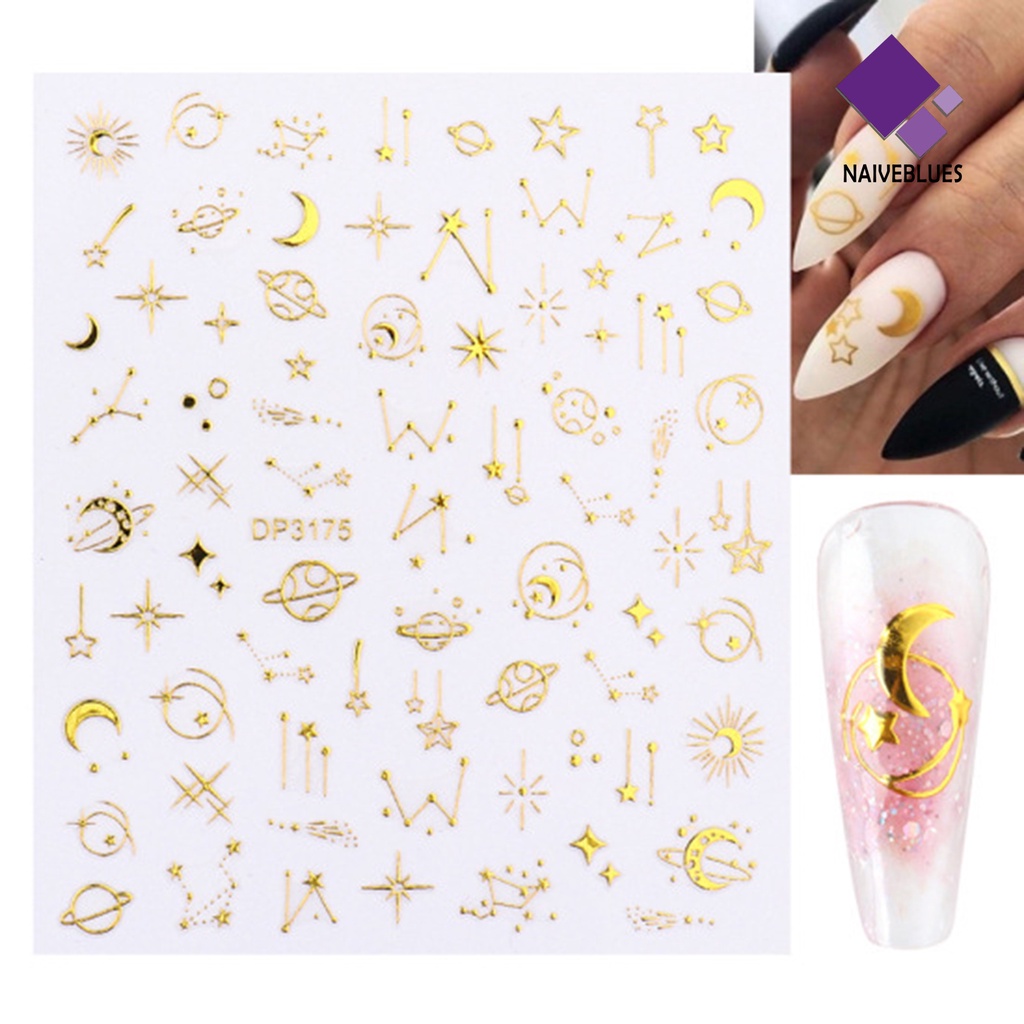 [naiveblues] 3pcs/set Stiker Kuku Tidak Luntur Mewah Ultra Tipis Dekorasi Sparkly Geometri Winter Untuk Manicure