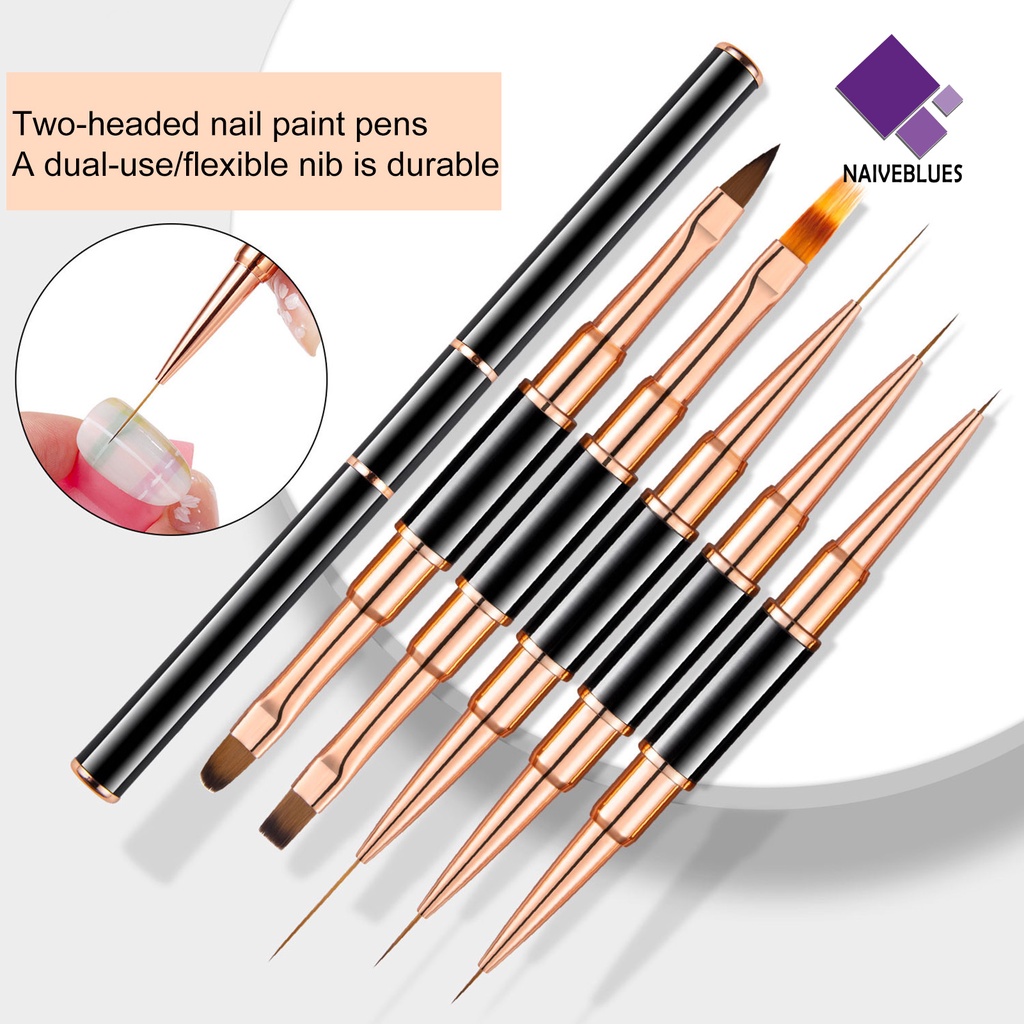 [naiveblues] 5pcs/set5.7.9 /9.11 /15.20Mm Nail Art Brushes Multi-Gaya Dual Head Nib DIY Nail Drawing Liner