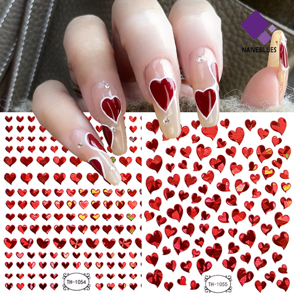 [naiveblues] Stiker Jantung Kuku Tidak Luntur Perekat Diri Tidak Jatuh Removable DIY Valentines Day Nail Lover Lucu