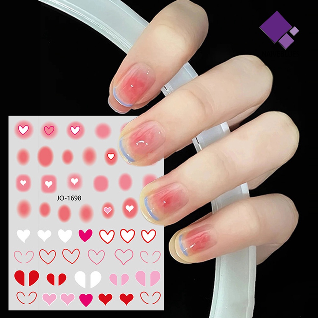 [naiveblues] Stiker Kuku Efek 3D Romantis Ultra Tipis Blush Sticker Pink Heart Transfer Untuk