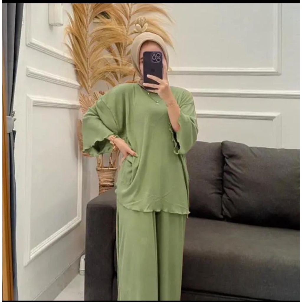 BEFAST - ZEC OOTD ONESET RENA / Setelan Wanita RIB KNIT Kriwil / Oneset Wanita Polos Casual / Outfit Daily Wanita Hijab / Fashion kekinian Remaja ABG Trendy / Set Atasan Lengan Panjang+Celana Panjang / Oneset Bahan RIB