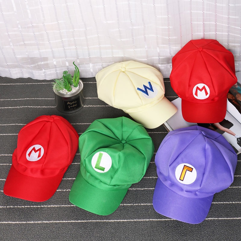 Topi Oktagonal Dewasa Super Mario Kartun Animasi Game Peripheral Anak Topi Matahari Cosplay Topi Orang Tua-Anak Topi Matahari Baret