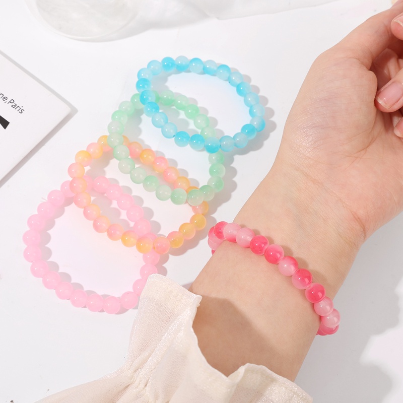 Pria Wanita Di Sekitar Jari Jelly Warna Pesona Gelang Adjustable Elastis Warna Gradien Es Melalui String Beads Bracelets Jewelry