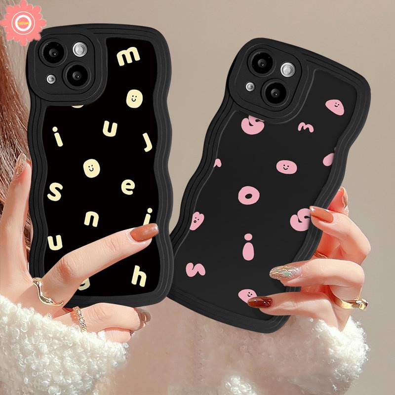 Casing Pasangan Untuk Realme C53 C33 C35 C20 5 10 9i 6i 8Pro 7 9 Pro+C55 C12 C15 C25Y C11 C21Y 7i 8 5s 8i 5i C25 C30 C25s C3 C1 C2 C17 C20A Alfabet Kartun Sederhana Smile Wavy Casing Edge