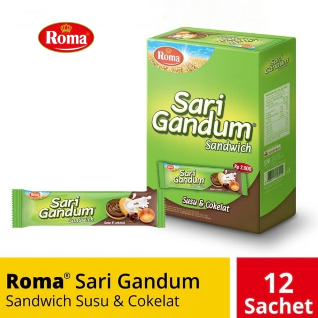 

Roma Sari Gandum Sandwich Susu & Cokelat ( isi 12 pcs @ 39 gr )