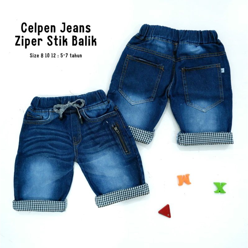 Celana Pendek Cowok Celpen Jeans jins Ziper Stik Balik Anak Laki Laki Cowok 2-9Tahun
