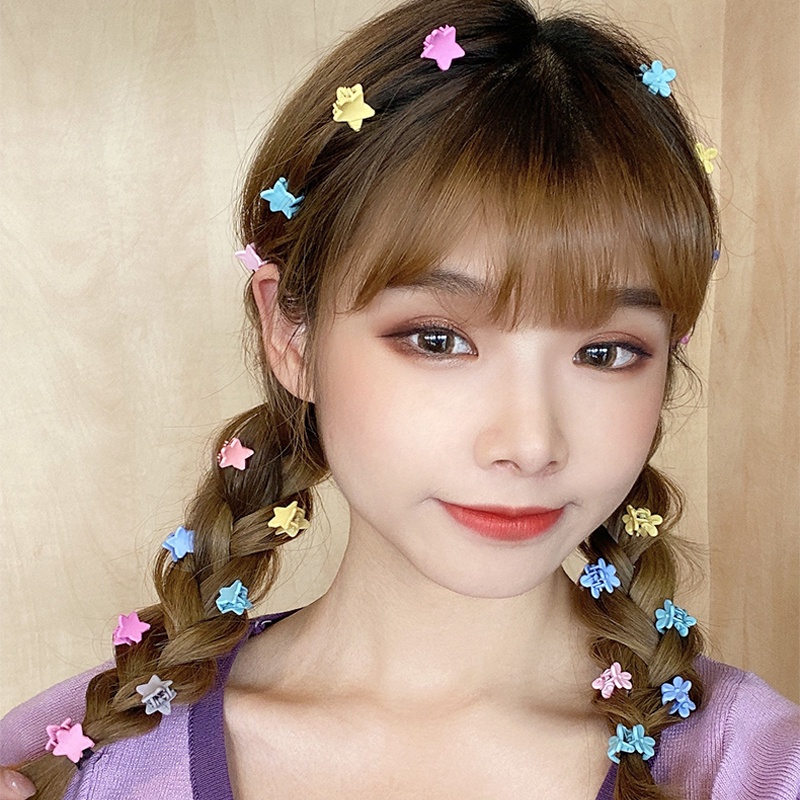 Papaozhu 10PCs Bergaya Warna-Warni Bunga Kecil Kelinci Bintang Rambut Cakar Klip Untuk Wanita Gadis Anak Lucu Bintang Hati Rambut Mengepang Jepit Semua Pertandingan Aksesoris Rambut Pakaian Sehari-Hari