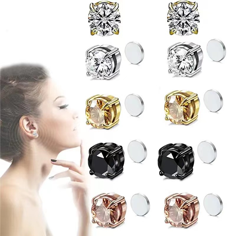 1pc Kristal Kuat Magnetic Ear Stud Mudah Digunakan Anting Klip Untuk Wanita Pria Anak Punk Bulat Zirkon Anting Magnet Non Piercing Perhiasan Penurunan Berat Badan