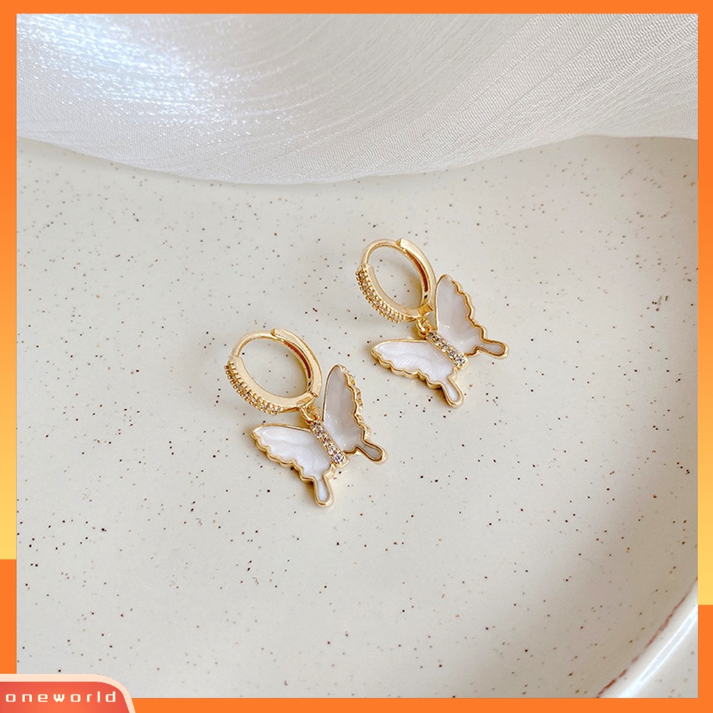 [EONE] 1pasang Wanita Anting Menjatuhkan Minyak Manis Retro Lucu Elegan Hadiah Hypoallergenic Mempesona Cubic Zirconia Kupu-Kupu Anting-Anting Fashion Perhiasan