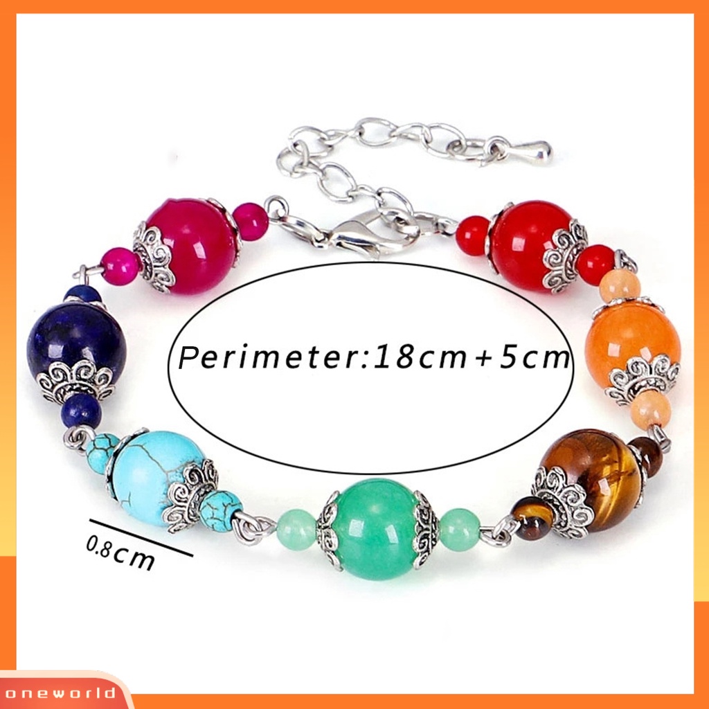 [EONE] Gelang Manik-Manik 7 Chakra Warna-Warni Manik-Manik Adjustable Hias Doa Keseimbangan Buatan Tangan Wanita Alami Batu Imitasi Penyembuhan Bangle Perhiasan Hadiah