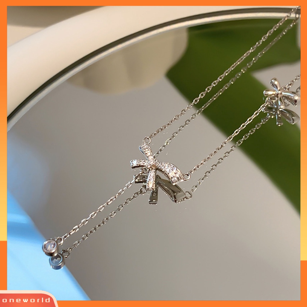 [EONE] Wanita Kalung Busur Rumbai Perhiasan Gaya Korea Cubic Zirconia Necklace Untuk Perjamuan