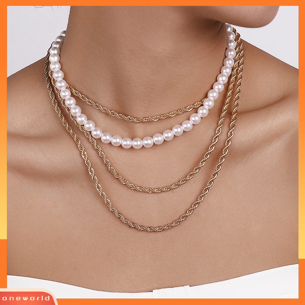 [EONE] 2 Pcs Wanita Kalung Multi Layer Mutiara Imitasi Perhiasan Berlebihan Stackable Necklaces Untuk Pakaian Sehari-Hari Perjamuan Pernikahan