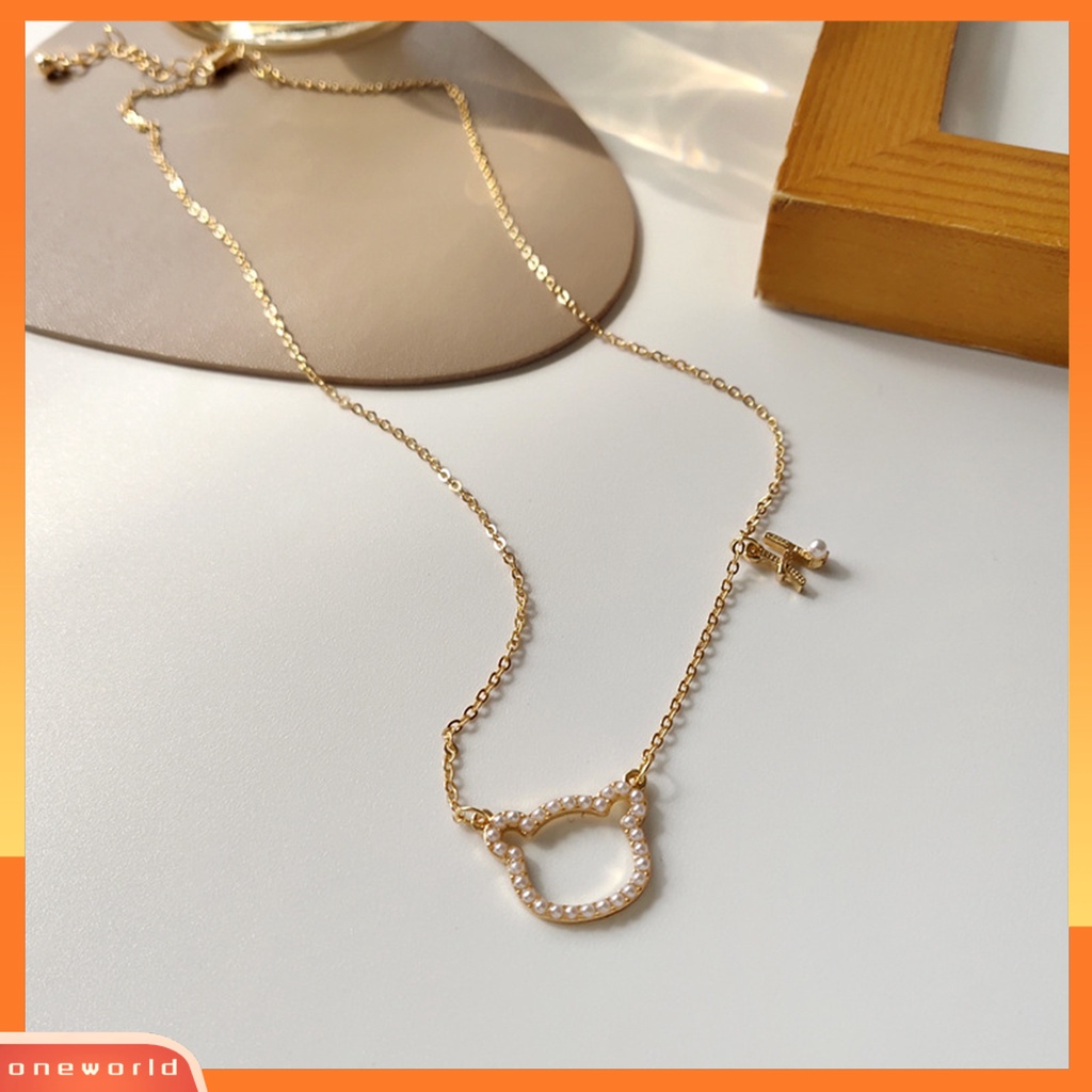 [EONE] Wanita Kalung Bentuk Beruang H Huruf Perhiasan Kartun Mutiara Imitasi Kalung Aksesoris Fashion