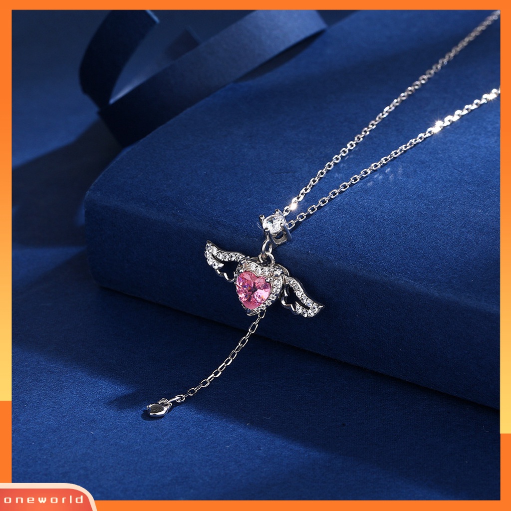 [EONE] Wanita Kalung Hari Valentine Pacar Hadiah Romantis Berlian Imitasi Bertatahkan Cinta Hati Sayap Klavikula Kalung Fashion Perhiasan