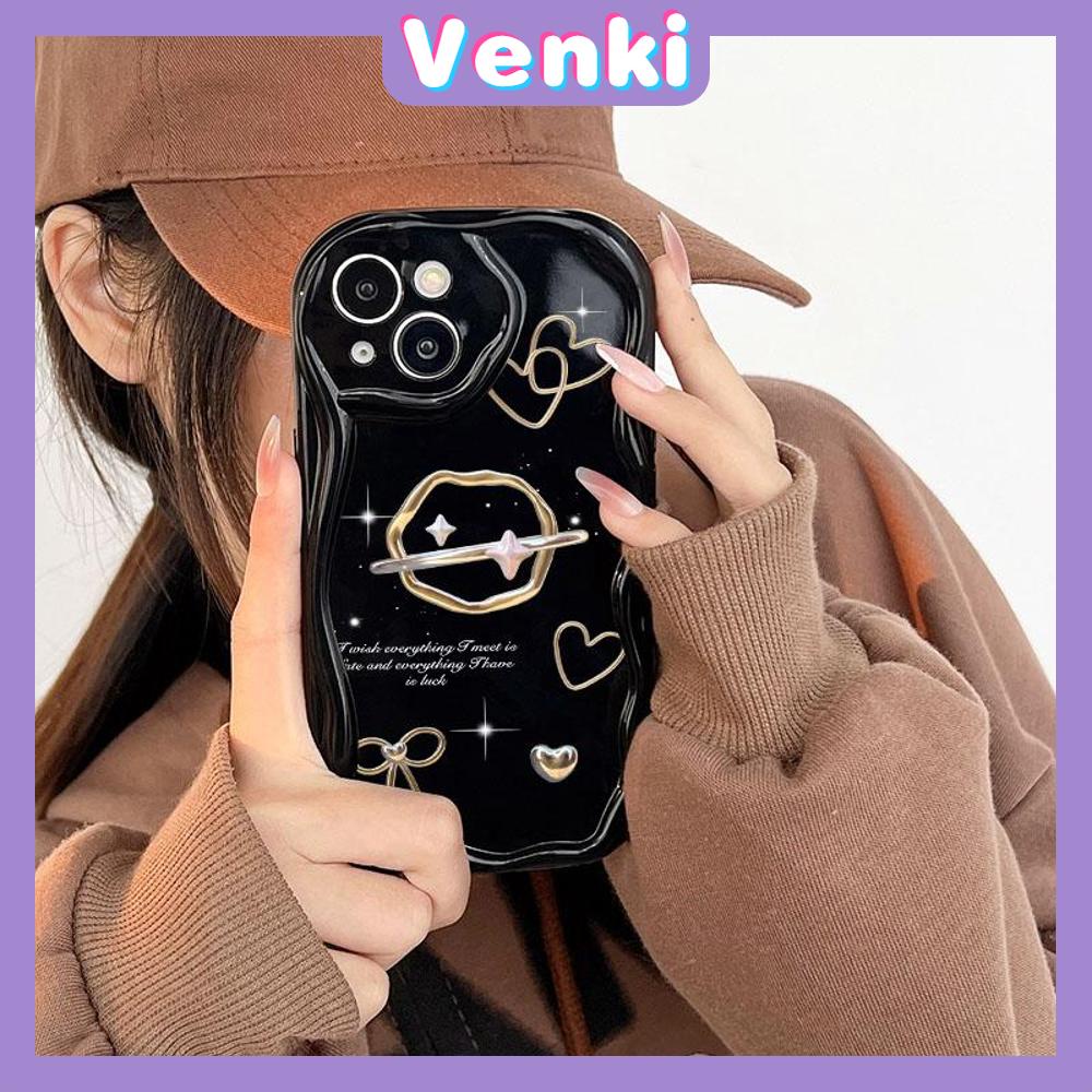 VENKI - For iPhone 11 iPhone Case 3D Curved Edge Wave Glossy Black TPU Airbag Shockproof Camera Cover love Planet Compatible with iPhone 14 13 Pro max 12 Pro Max xr xs max 7 8Plus