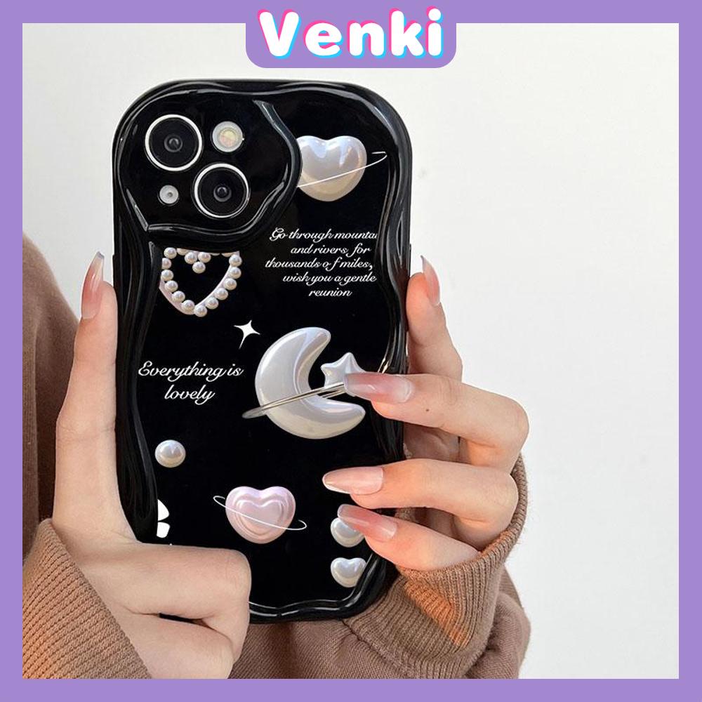 VENKI - For iPhone 11 iPhone Case 3D Curved Edge Wave Glossy Black TPU Airbag Shockproof Camera Cover Stars Moon Compatible with iPhone 14 13 Pro max 12 Pro Max xr xs max 7 8Plus