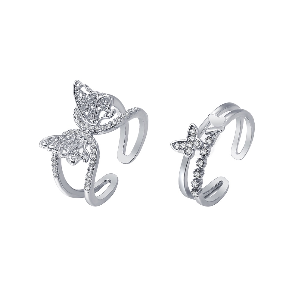 Cincin Korea Y2k Silver Butterfly Ring Jari Zirkon Elegan Untuk Aksesoris Perhiasan Wanita