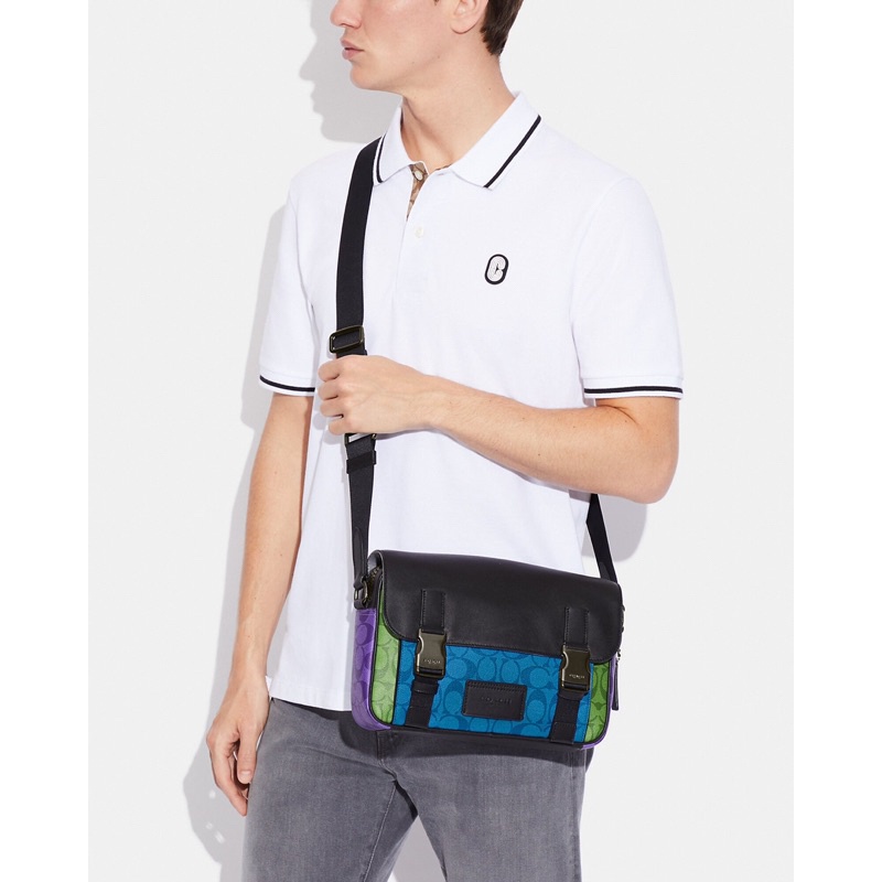 CH Track Crossbody In Blocked Signature Canvas (C 9839) new arrival