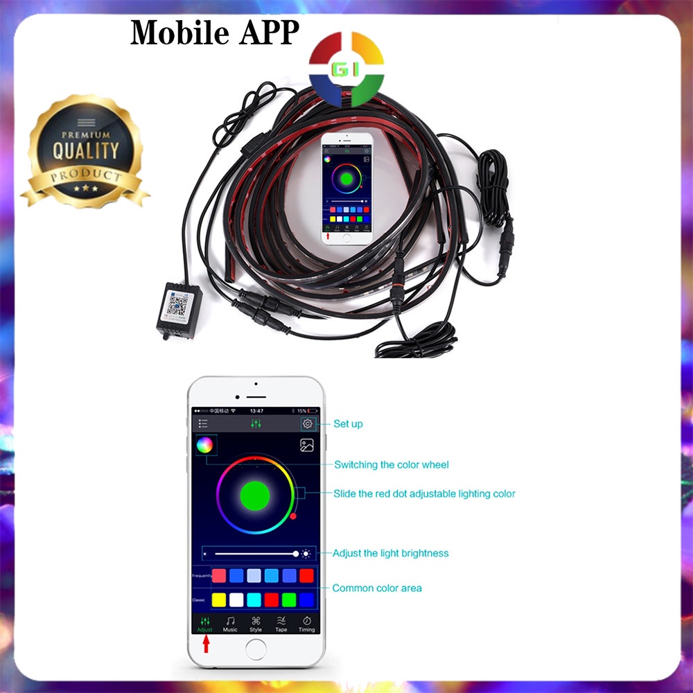 LED Strip Flexible RGB 90+120 cm 4PCS Bluetooth App Controller Black