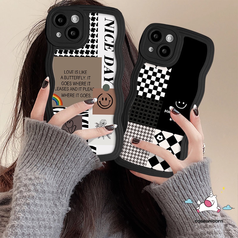 Untuk Infinix Hot 12 10 11 9 Play Note 12 G96 10 Pro Smart 6 4 5 Plus Hot 9 20 10s 12i 10 11s 20s 8 10Lite 12 Pro Wavy Edge Houndstooth Diamond Smiley Lattice Splicing Pattern Case