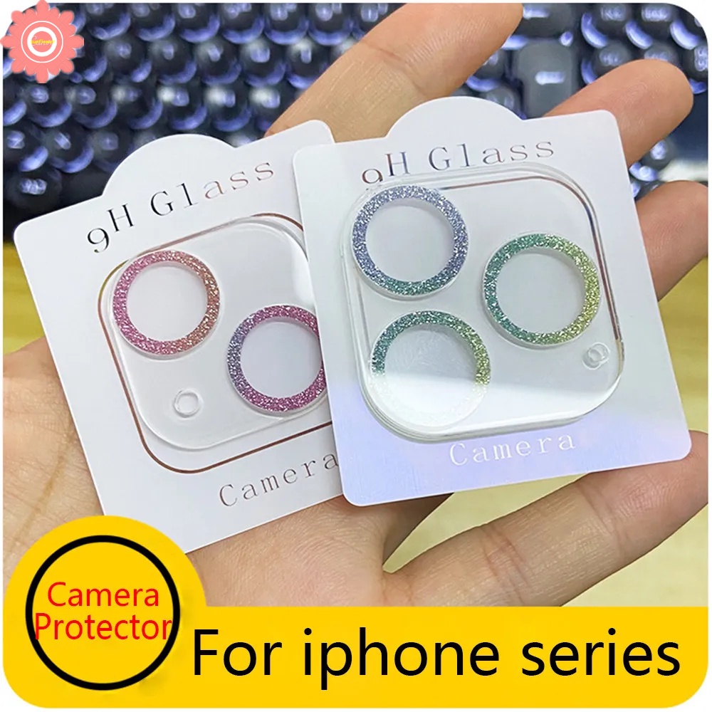 IPHONE Kaca Kamera Glitter Untuk Iphone14 13 12 11 pro max Clear Protective Diamond Back Lens Pelindung Layar Untuk Iphone14Cover