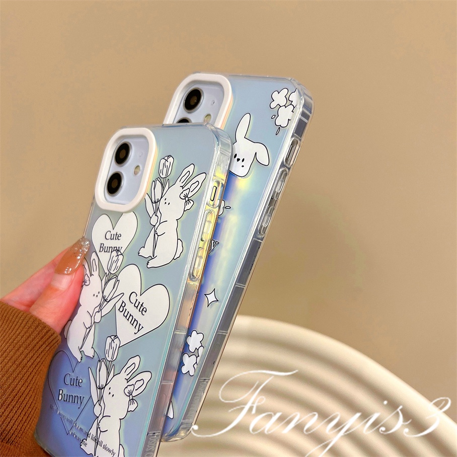 Compatible For IPhone 14 13 12 11 Pro Max X XR Xs Max 8 7 Plus SE 2020 Kompatibel Untuk Cute Sweet Little Rabbit Bunny IMD Laser Gradient Phone Case TPU Lembut Shockproof Cover Pelindung